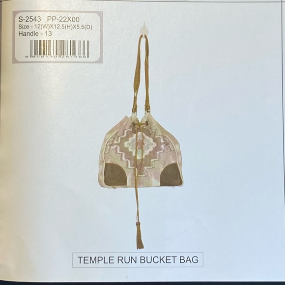 NWT Myra Bag Leather and Patterned Fabric Bucket Bag. - Picture 9 of 13